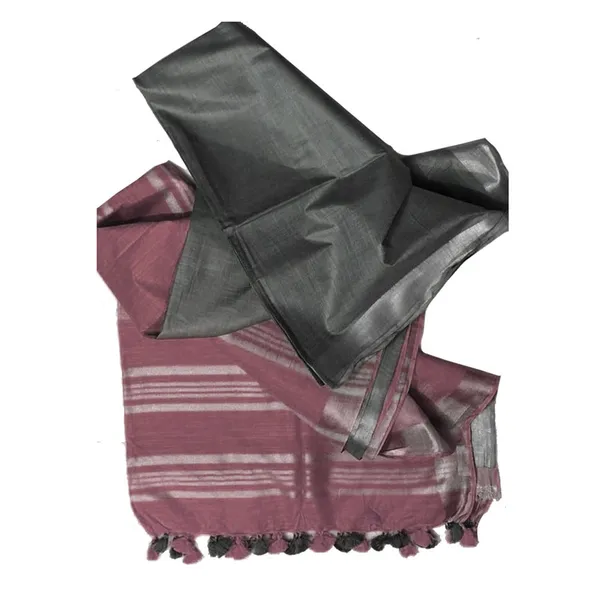 Grey_&_Cordovan_Brown_Bhagalpuri_women's_Ethnic_Wear_Handloom_Cotton_Zari_Border_Two_Dye_Saree_With_Running_Unstitched_Blouse_Piece