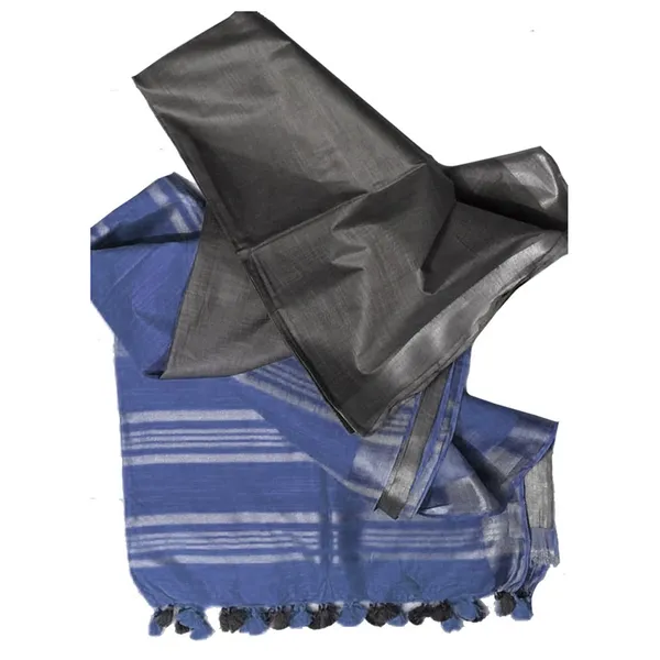 Grey_&_Slate_Blue_women's_Ethnic_Wear_Bhagalpuri_Handloom_Linen_Slub_Blend_Two_Dye_Saree_With_Running_Unstitched_Blouse_Piece