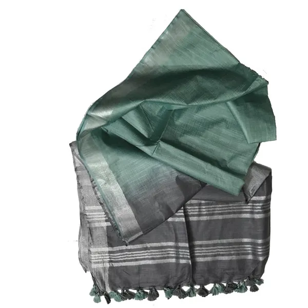 Hooker's_Green_&_Grey_women's_Ethnic_Wear_Bhagalpuri_Handloom_Linen_Slub_Blend_Two_Dye_Saree_With_Running_Unstitched_Blouse_Piece