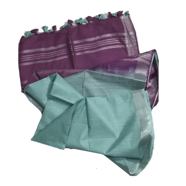 Japanese_Violet_&_Mint_Cyan_Bhagalpuri_Handloom_women's_Ethnic_Wear_Cotton_Slub_Blend_Two_Dye_Saree_With_Running_Unstitched_Blouse_Piece