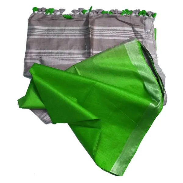 Kelly_Green_&_Grey_Bhagalpuri_Handloom_women's_Ethnic_Wear_Cotton_Slub_Blend_Two_Dye_Saree_With_Running_Unstitched_Blouse_Piece