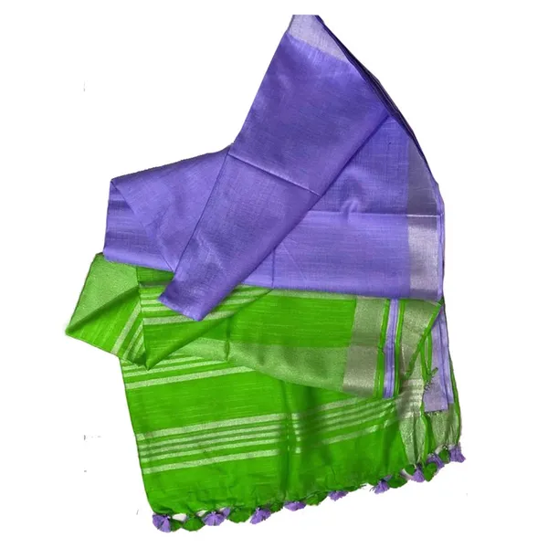 Kelly_Green_&_Iris_Purple_Bhagalpuri_Handloom_women's_Ethnic_Wear_Cotton_Slub_Blend_Two_Dye_Saree_With_Running_Unstitched_Blouse_Piece