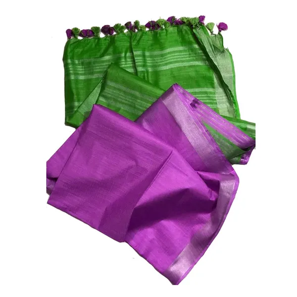 Kelly_Green_&_Orchid_Magenta_Bhagalpuri_Handloom_women's_Ethnic_Wear_Cotton_Slub_Blend_Two_Dye_Saree_With_Running_Unstitched_Blouse_Piece