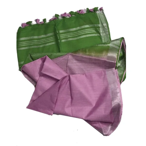 Mantis_Green_&_Sky_Magenta_Bhagalpuri_women's_Ethnic_Wear_Handloom_Linen_Cotton_Blend_Zari_Border_Two_Dye_Saree_With_Running_Unstitched_Blouse_Piece