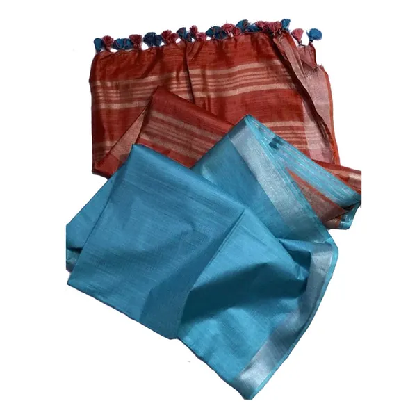 Maroon_&_Capri_Cyan_Bhagalpuri_women's_Ethnic_Wear_Handloom_Linen_Cotton_Blend_Zari_Border_Two_Dye_Saree_With_Running_Unstitched_Blouse_Piece