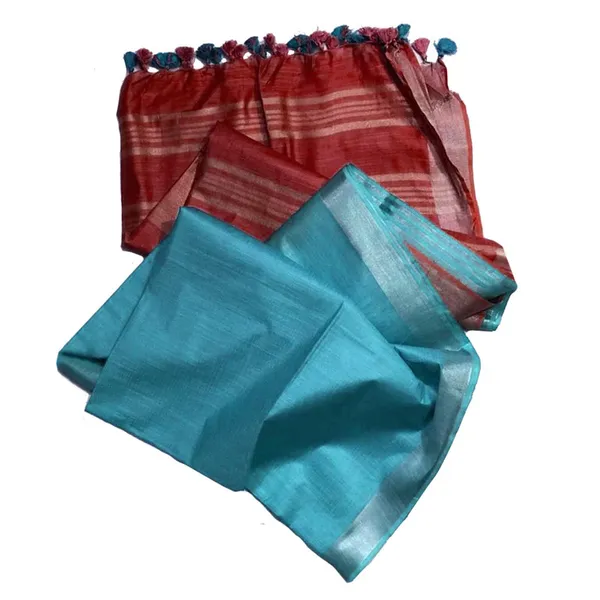 Maroon_&_Pacific_Cyan_Bhagalpuri_women's_Ethnic_Wear_Handloom_Linen_Cotton_Blend_Zari_Border_Two_Dye_Saree_With_Running_Unstitched_Blouse_Piece
