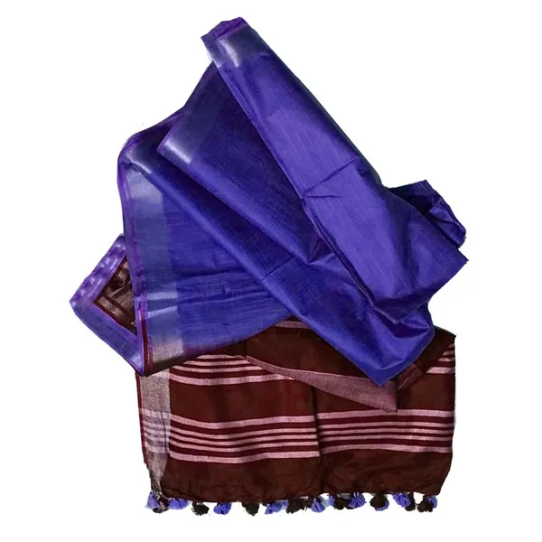 Maroon_&_Persian_Blue_Bhagalpuri_women's_Ethnic_Wear_Handloom_Linen_Cotton_Blend_Zari_Border_Two_Dye_Saree_With_Running_Unstitched_Blouse_Piece