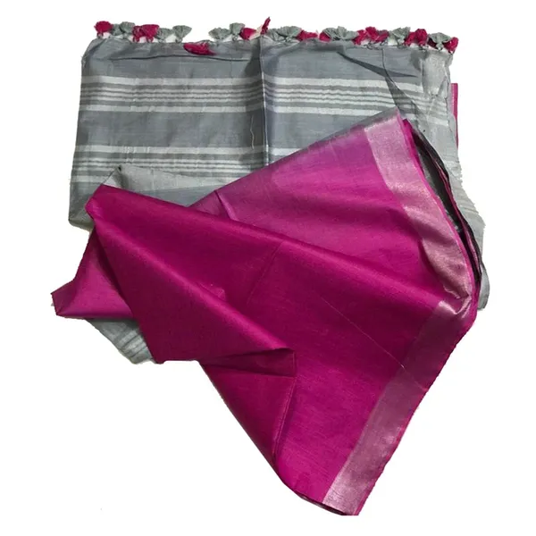 Mexican_Pink_&_Grey_Bhagalpuri_women's_Ethnic_Wear_Handloom_Linen_Cotton_Blend_Zari_Border_Two_Dye_Saree_With_Running_Unstitched_Blouse_Piece