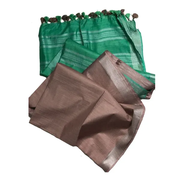 Mint_Green_&_Fallow_Brown_Bhagalpuri_women's_Ethnic_Wear_Handloom_Linen_Cotton_Blend_Zari_Border_Two_Dye_Saree_With_Running_Unstitched_Blouse_Piece