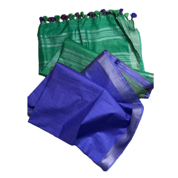 Mint_Green_&_Palatinate_Blue_Bhagalpuri_women's_Ethnic_Wear_Handloom_Linen_Cotton_Blend_Zari_Border_Two_Dye_Saree_With_Running_Unstitched_Blouse_Piece