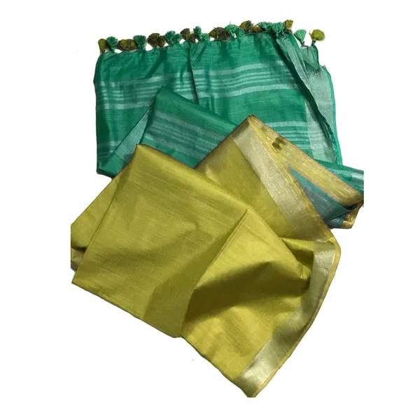 Mint_Green_&_Pear_Green_Bhagalpuri_women's_Ethnic_Wear_Handloom_Linen_Cotton_Blend_Zari_Border_Two_Dye_Saree_With_Running_Unstitched_Blouse_Piece