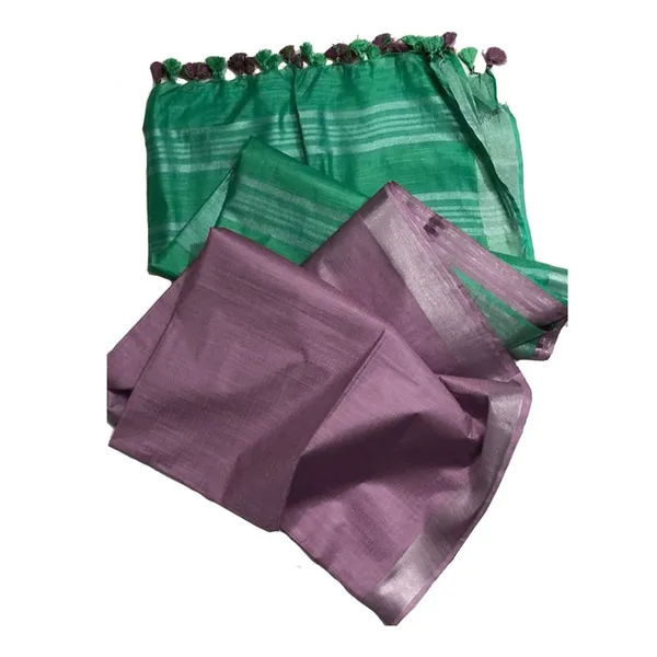 Mint_Green_&_Rosy_Brown_Bhagalpuri_women's_Ethnic_Wear_Handloom_Linen_Cotton_Blend_Zari_Border_Two_Dye_Saree_With_Running_Unstitched_Blouse_Piece