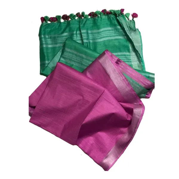 Mint_Green_&_Ultra_Pink_Bhagalpuri_women's_Ethnic_Wear_Handloom_Linen_Cotton_Blend_Zari_Border_Two_Dye_Saree_With_Running_Unstitched_Blouse_Piece