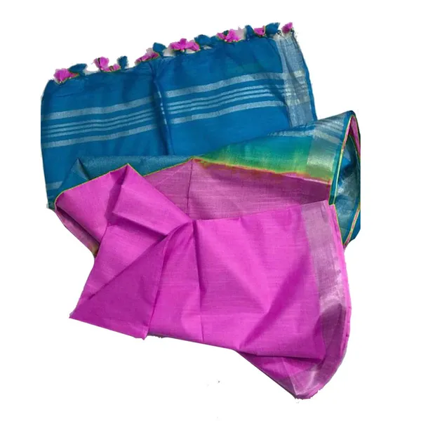 Mooonstone_Cyan_&_Fuchsia_Pink_Bhagalpuri_women's_Ethnic_Wear_Handloom_Linen_Cotton_Blend_Zari_Border_Two_Dye_Saree_With_Running_Unstitched_Blouse_Piece