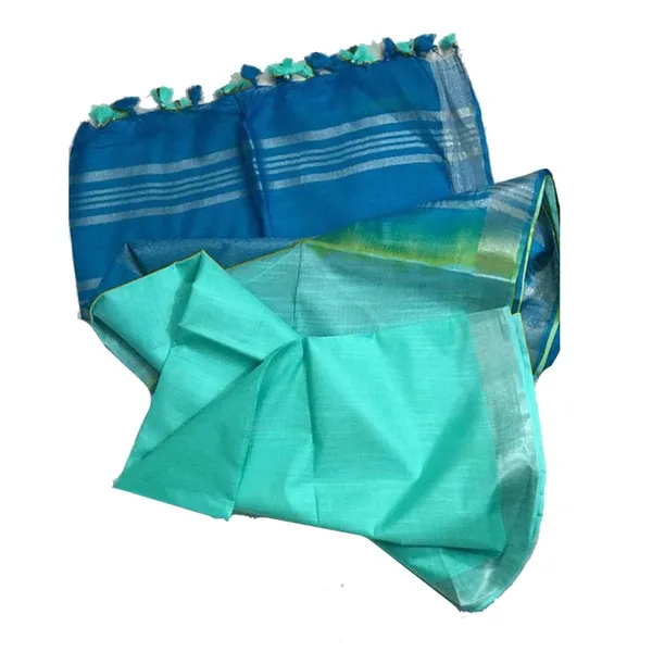 Mooonstone_Cyan_&_Turquoise_women's_Bhagalpuri_Ethnic_Wear_Handloom_Cotton_Linen_Blend_Zari_Border_Two_Dye_Saree_With_Running_Unstitched_Blouse_Piece