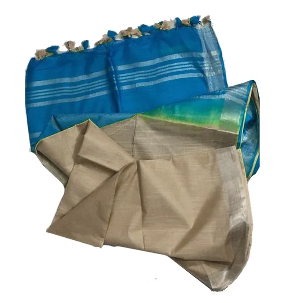 Mooonstone_Cyan_&_Yuma_Tan_women's_Bhagalpuri_Ethnic_Wear_Handloom_Cotton_Linen_Blend_Zari_Border_Two_Dye_Saree_With_Running_Unstitched_Blouse_Piece