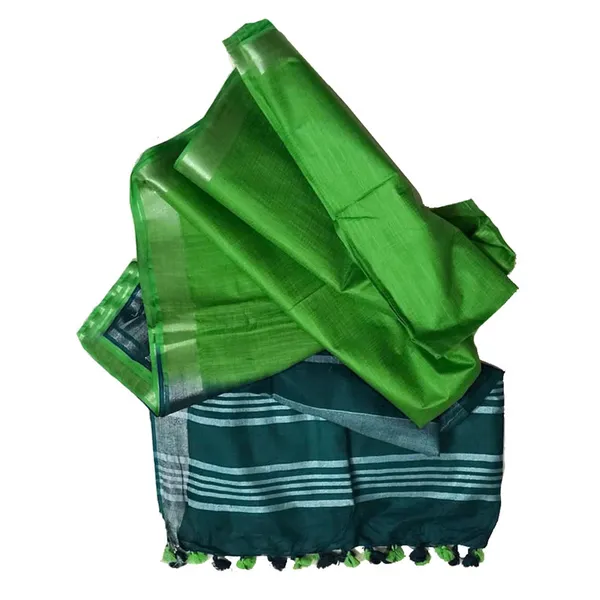 Bhagalpuri_Ethnic_Wear_Handloom_Cotton_Linen_Blend_Zari_Border_Two_Dye_Saree_With_Running_Unstitched_Blouse_Piece