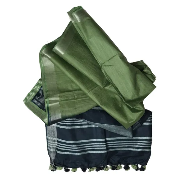 Oxford_Blue_&_Pistachio_Green_women's_Bhagalpuri_Ethnic_Wear_Handloom_Cotton_Linen_Blend_Zari_Border_Two_Dye_Saree_With_Running_Unstitched_Blouse_Piece