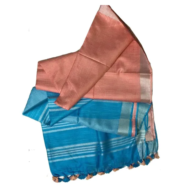 Pacific_Cyan_&_Bittersweet_Pink_women's_Bhagalpuri_Ethnic_Wear_Handloom_Cotton_Linen_Blend_Zari_Border_Two_Dye_Saree_With_Running_Unstitched_Blouse_Piece