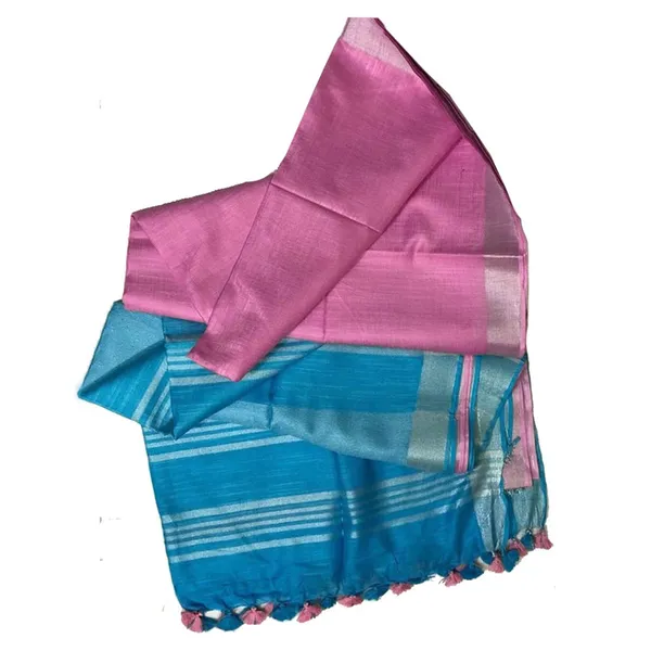 Lavender_Pink_women's_Bhagalpuri_Ethnic_Wear_Handloom_Cotton_Linen_Blend_Zari_Border_Two_Dye_Saree_With_Running_Unstitched_Blouse_Piece