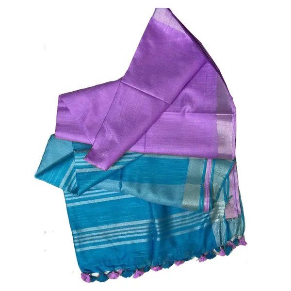Lavender_Purple_women's_Bhagalpuri_Ethnic_Wear_Handloom_Cotton_Linen_Blend_Zari_Border_Two_Dye_Saree_With_Running_Unstitched_Blouse_Piece