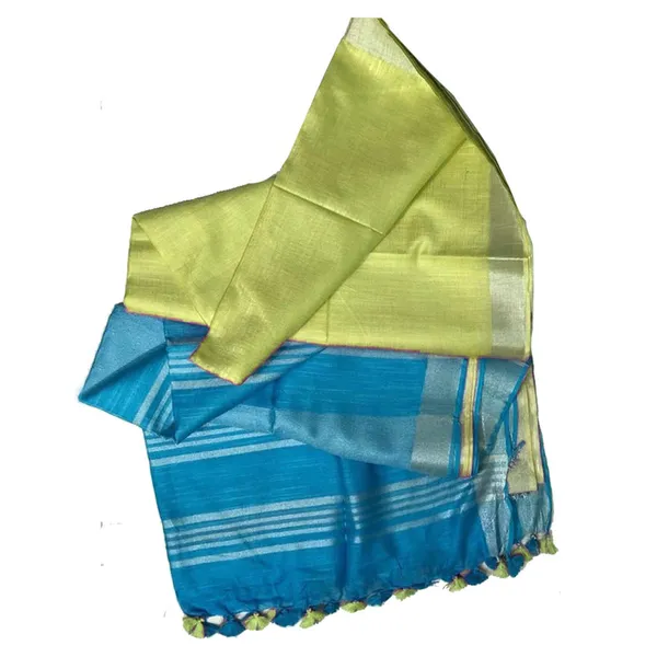 Tea_Green_women's_Bhagalpuri_Ethnic_Wear_Handloom_Cotton_Linen_Blend_Zari_Border_Two_Dye_Saree_With_Running_Unstitched_Blouse_Piece