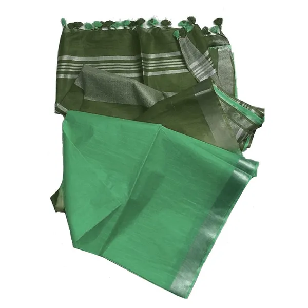 Fern_Green_&_Mantis_Green_women's_Bhagalpuri_Ethnic_Wear_Handloom_Cotton_Linen_Slub_Blend_Zari_Border_Two_Dye_Saree_With_Running_Unstitched_Blouse_Piece