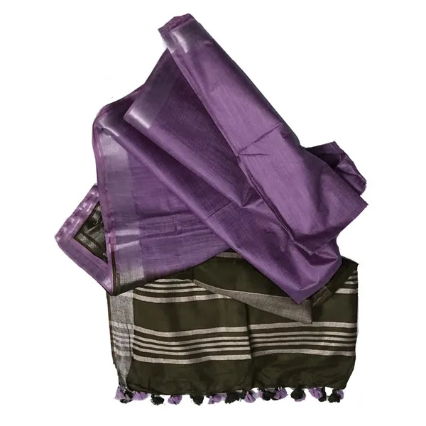 Dark_Moss_Green_&_Ultra_Violet_women's_Bhagalpuri_Ethnic_Wear_Handloom_Cotton_Linen_Slub_Blend_Zari_Border_Two_Dye_Saree_With_Running_Unstitched_Blouse_Piece