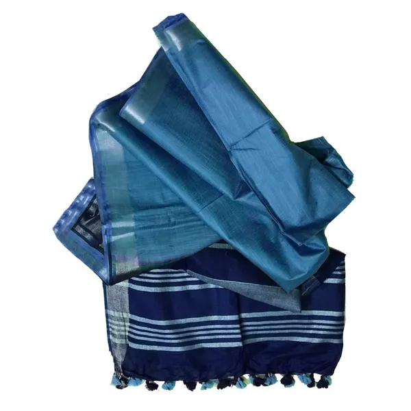Bhagalpuri_Ethnic_Wear_Handloom_Cotton_Linen_Slub_Blend_Zari_Border_Two_Dye_Saree_With_Running_Unstitched_Blouse_Piece
