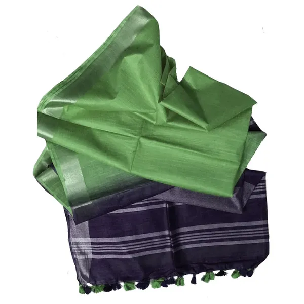 Russian_Violet_&_Paris_Green_women's_Bhagalpuri_Ethnic_Wear_Handloom_Cotton_Linen_Slub_Blend_Zari_Border_Two_Dye_Saree_With_Running_Unstitched_Blouse_Piece