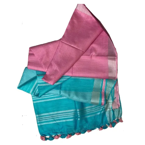 Bhagalpuri_Ethnic_Wear_Handloom_Cotton_Linen_Slub_Blend_Zari_Border_Two_Dye_Saree_With_Running_Unstitched_Blouse_Piece