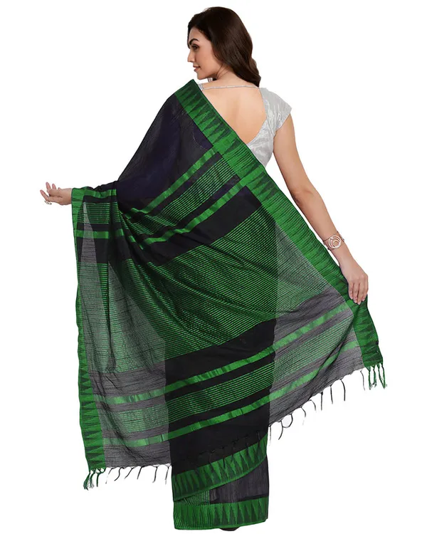 Black-Green_women's_Bhagalpuri_Handloom_Katan_Viscous_Silk_Temple_Border_Saree_Ethnic_Wear_With_Running_Unstitched_Striped_Blouse_Piece