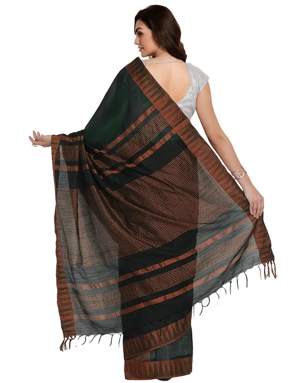 Bhagalpuri_Handloom_Katan_Viscous_Silk_Temple_Border_Saree_Ethnic_Wear_With_Running_Unstitched_Striped_Blouse_Piece