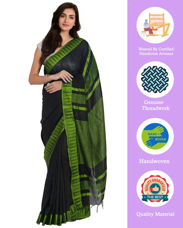 Black-Parrot_Green_women's_Bhagalpuri_Handloom_Katan_Viscous_Silk_Temple_Border_Saree_Ethnic_Wear_With_Running_Unstitched_Striped_Blouse_Piece