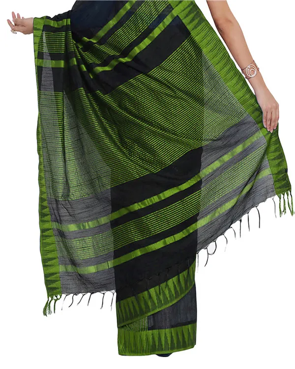 Black-Parrot_Green_women's_Bhagalpuri_Handloom_Katan_Viscous_Silk_Temple_Border_Saree_Ethnic_Wear_With_Running_Unstitched_Striped_Blouse_Piece