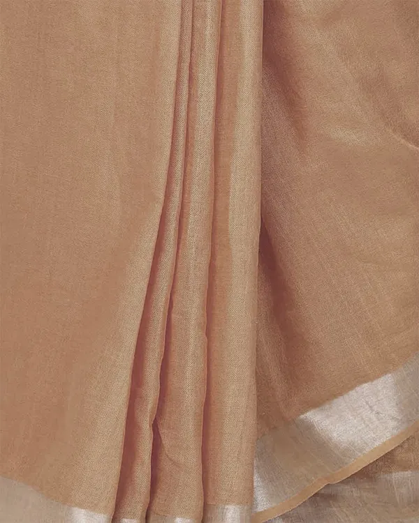 Camel_Brown_women's_Handloom_Bhagalpuri_Cotton_Linen_Slub_Blend_Zari_Border_Saree_Ethnic_Wear_With_Running_Unstitched_Blouse_Piece