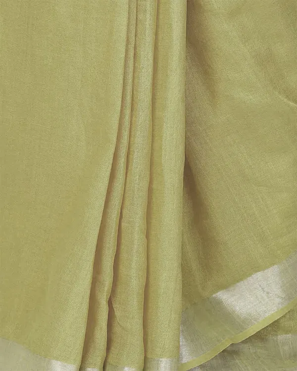 Khaki_Green_women's_Handloom_Bhagalpuri_Cotton_Linen_Slub_Blend_Zari_Border_Saree_Ethnic_Wear_With_Running_Unstitched_Blouse_Piece