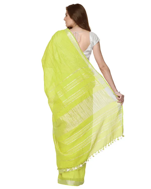 Lemon_Yellow_women's_Handloom_Bhagalpuri_Cotton_Linen_Slub_Blend_Zari_Border_Saree_Ethnic_Wear_With_Running_Unstitched_Blouse_Piece