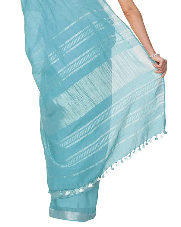 Maya_Blue_women's_Handloom_Bhagalpuri_Cotton_Linen_Slub_Blend_Zari_Border_Saree_Ethnic_Wear_With_Running_Unstitched_Blouse_Piece