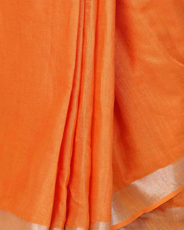 Orange_women's_Handloom_Bhagalpuri_Cotton_Linen_Slub_Blend_Zari_Border_Saree_Ethnic_Wear_With_Running_Unstitched_Blouse_Piece