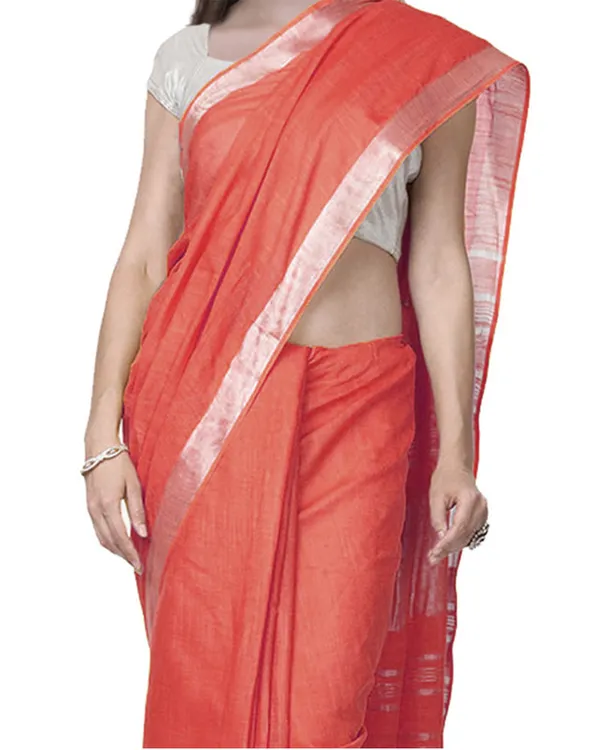Handloom_Bhagalpuri_Cotton_Linen_Slub_Blend_Zari_Border_Saree_Ethnic_Wear_With_Running_Unstitched_Blouse_Piece