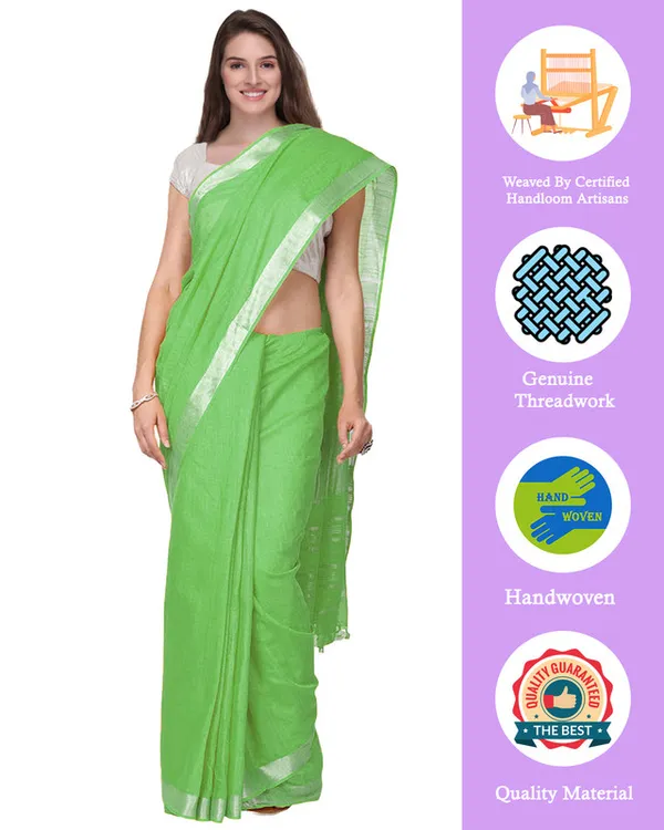 Handloom_Bhagalpuri_Cotton_Linen_Slub_Blend_Zari_Border_Saree_Ethnic_Wear_With_Running_Unstitched_Blouse_Piece