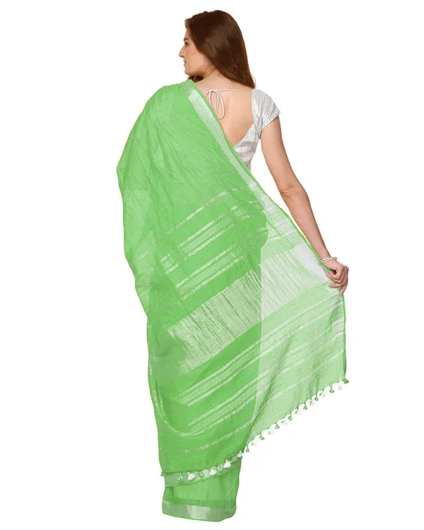 Handloom_Bhagalpuri_Cotton_Linen_Slub_Blend_Zari_Border_Saree_Ethnic_Wear_With_Running_Unstitched_Blouse_Piece