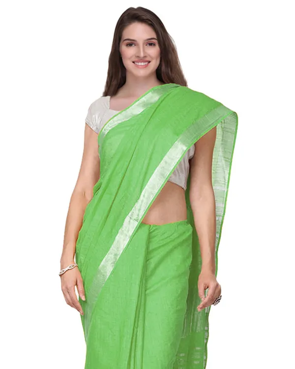 Handloom_Bhagalpuri_Cotton_Linen_Slub_Blend_Zari_Border_Saree_Ethnic_Wear_With_Running_Unstitched_Blouse_Piece