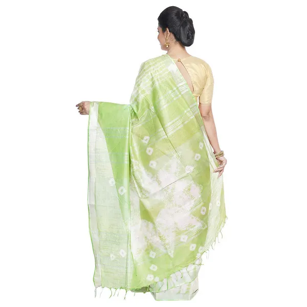Red_&_Light_Green_women's_Bhagalpuri_Handloom_Cotton_Linen_Slub_Blend_Tie_Two_Dye_(Sibory_Two_Dye)_Saree_With_Running_Unstitched_Blouse_Piece