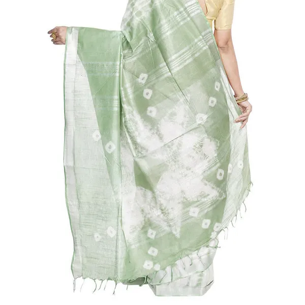 Chamoisee_Brown_&_Olivine_Green_women's_Bhagalpuri_Handloom_Cotton_Linen_Slub_Blend_Tie_Two_Dye_(Sibory_Two_Dye)_Saree_With_Running_Unstitched_Blouse_Piece