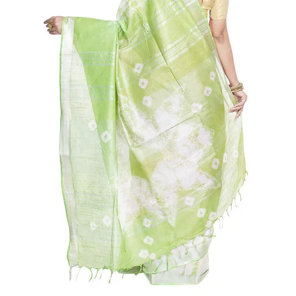 Chinese_Violet_&_Light_Green_women's_Bhagalpuri_Handloom_Cotton_Linen_Slub_Blend_Tie_Two_Dye_(Sibory_Two_Dye)_Saree_With_Running_Unstitched_Blouse_Piece