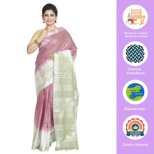 Cordovan_Brown_&_Tea_Green_women's_Bhagalpuri_Handloom_Cotton_Linen_Slub_Blend_Tie_Two_Dye_(Sibory_Two_Dye)_Saree_With_Running_Unstitched_Blouse_Piece