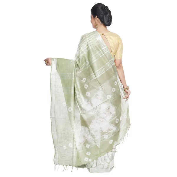 Cordovan_Brown_&_Tea_Green_women's_Bhagalpuri_Handloom_Cotton_Linen_Slub_Blend_Tie_Two_Dye_(Sibory_Two_Dye)_Saree_With_Running_Unstitched_Blouse_Piece