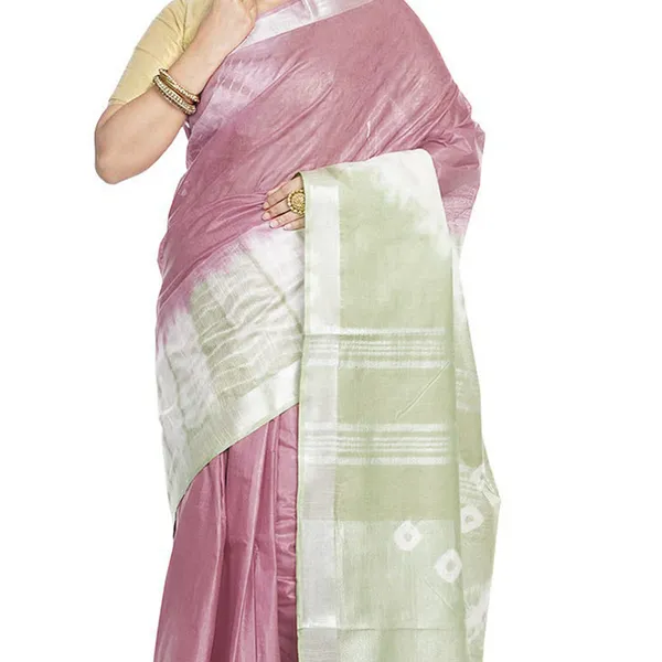 Cordovan_Brown_&_Tea_Green_women's_Bhagalpuri_Handloom_Cotton_Linen_Slub_Blend_Tie_Two_Dye_(Sibory_Two_Dye)_Saree_With_Running_Unstitched_Blouse_Piece